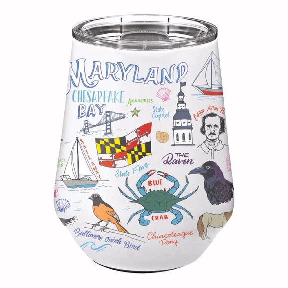 Maryland Chesapeake Bay Icon Metal Hot/Cold Wine 12 Ounce Tumbler - NEW - Picture 1 of 4